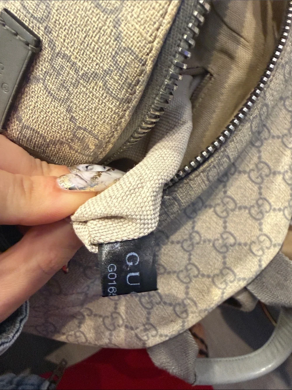 Gucci Beige GG Supreme Canvas Backpack with Gray Leather Trim